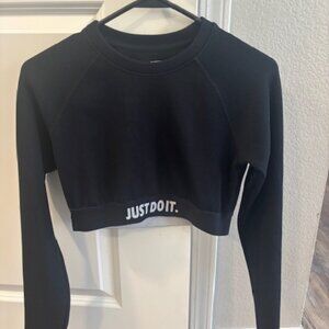 Black Ribbed Just Do It Long Sleeve Crop Top